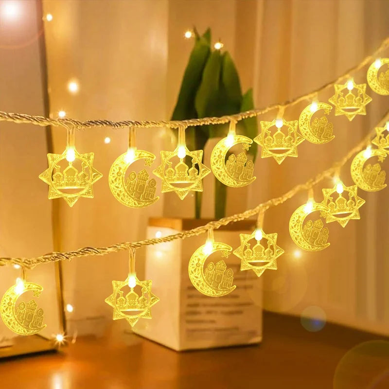 1.5M 10LED EID Mubarak LED String Lights Islam Muslim Festival Party Moon Star Castle Lantern Ramadan Home Decoration 2024 New