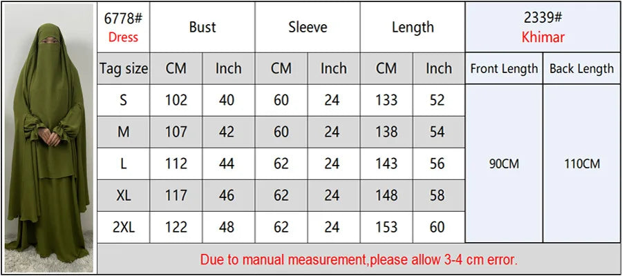 Dubai Turkey Kaftan Eid Ramadan Overhead Khimar Burqa Muslim Women Prayer Dress Set 2PCS Niqab Abaya Islamic Jalabiya Djellab