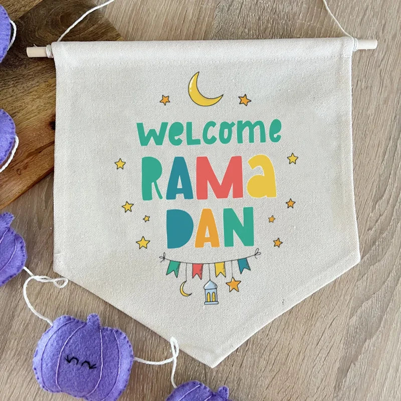 2025 New Ramadan Wall Hanging Banner Baby Kids Home Room Ramadan Mubarak Front Door Sign Supplies Gifts for Muslim Eid supplies
