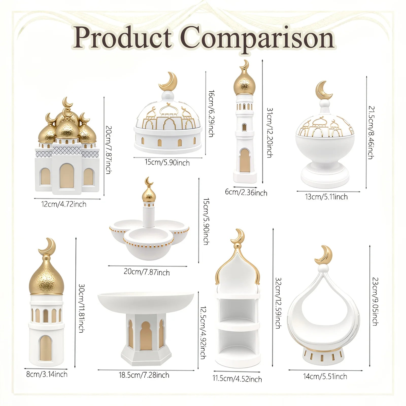Islamic Ramadan Decor Set - Prayer Table & Shelf Ornaments Featuring Blessing Symbols Resin Material Muslim Home Decor