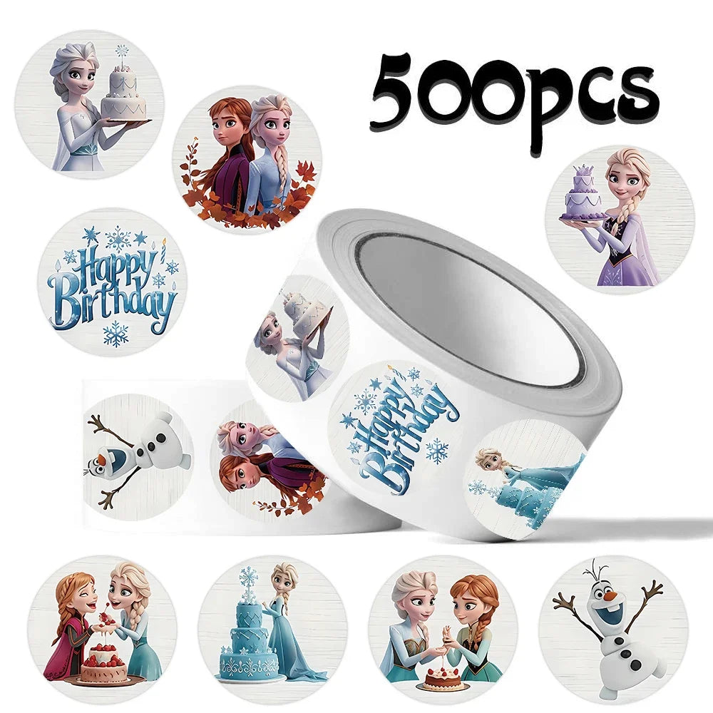 500pcs/Roll Frozen Princess Elsa Cartoon Sealing Sticker DIY PVC Laptop Decals Decoration Stiker Reward Gift Kids Toys Gifts