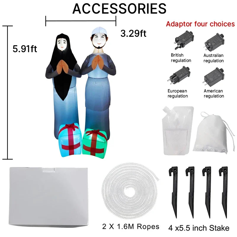 Ramadan Eid Mubarak Inflatable Decorations with LED Lights Muslim Islamic Holiday DIY Party Supplies  Outdoor Yard Ornament