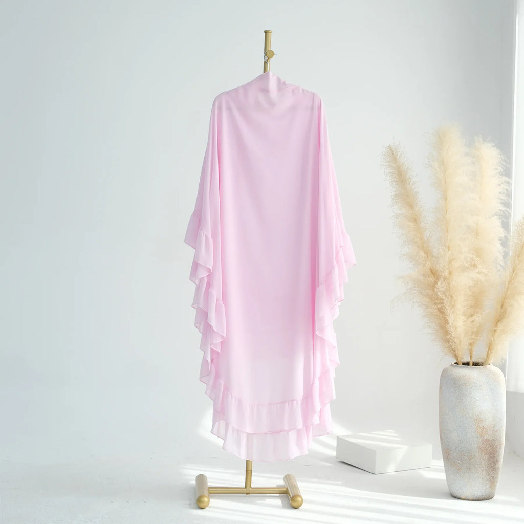 Ruffles Extra-long 2 Layers Chiffon Khimar, Sweet Muslim Women Hijab Scarf, Dubai Turk Islamic Clothing, Headscarf, Ramadan Eid