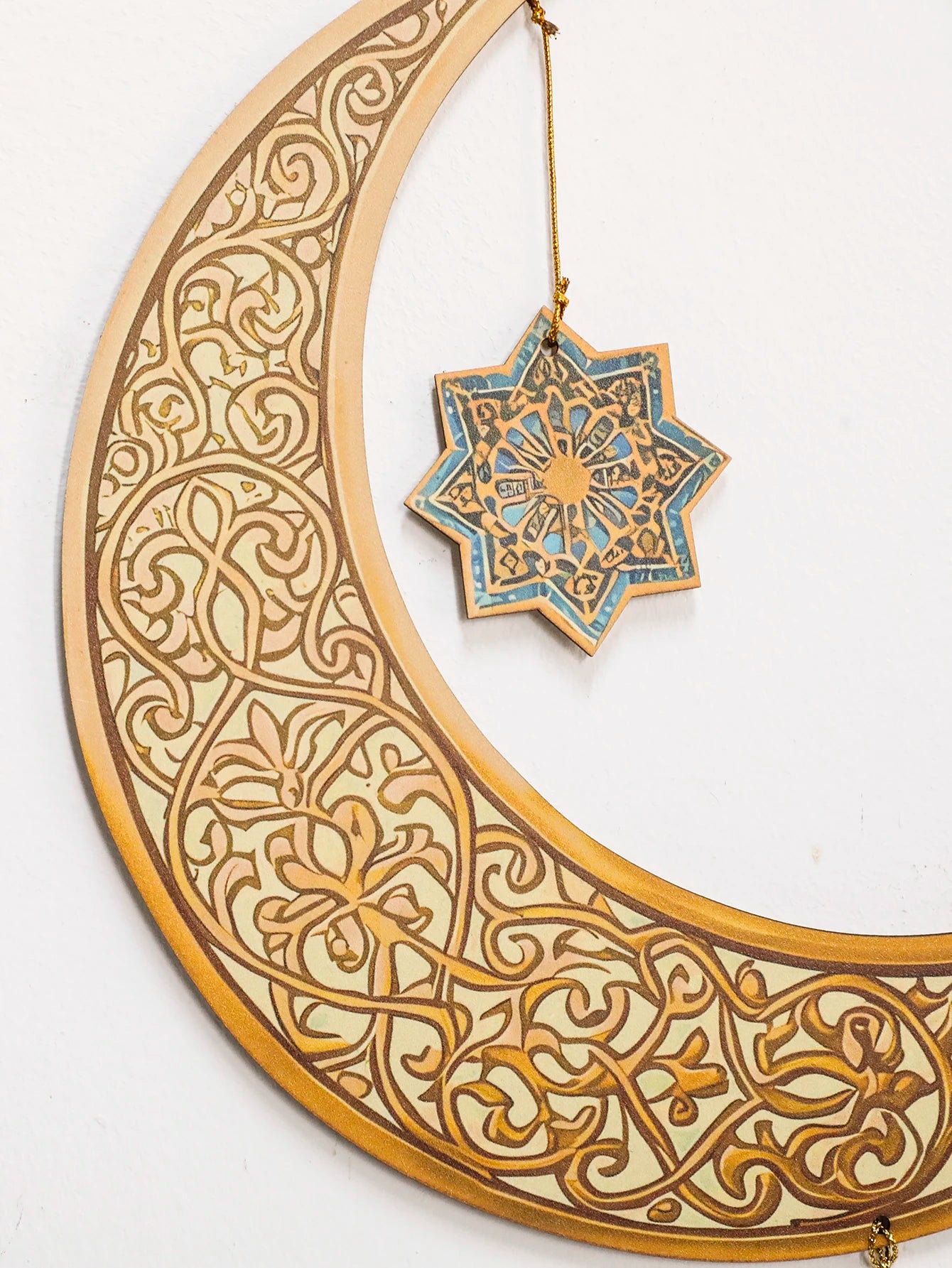 Ramadan Kareem Wall Hanging Decor Islamic Moon Star Lantern Ornaments with Tassel Muslim Festival Decoration for Home Party Gift