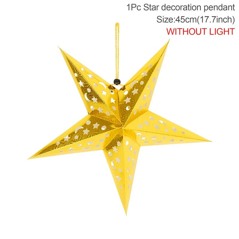 Eid Mubarak Decoration Hollow Star Hanging Pendant Ramadan Kareem LED Light Lantern 2025 Islamic Muslim Party Supplies Birthday