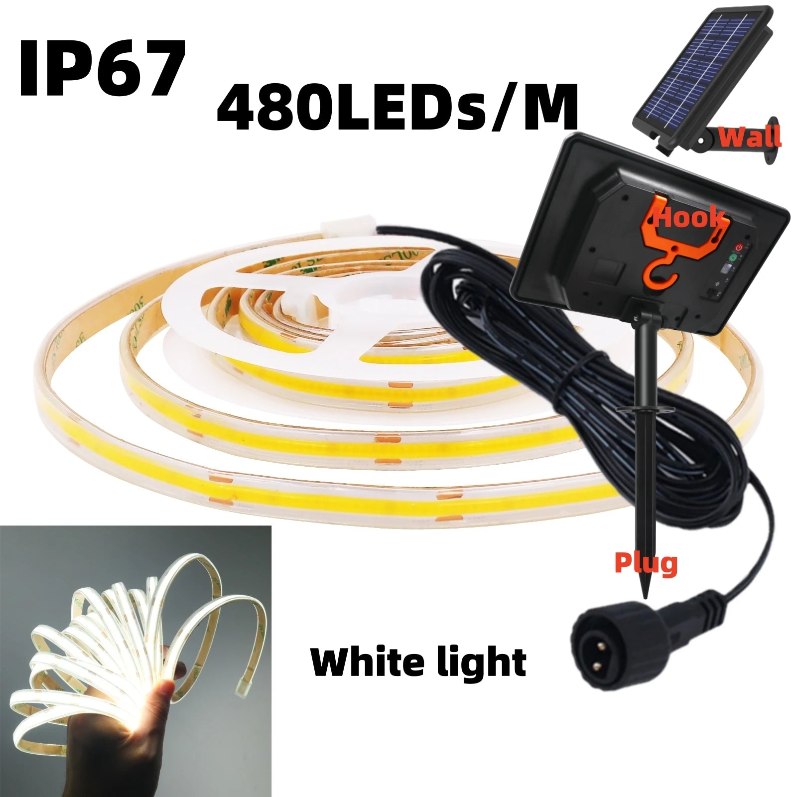 DC 24V COB Solar Neon Light Strips 320LEDs 480LEDs High Density Linear Lighting IP67 IP68 Waterproof Outdoor Warm Natural White