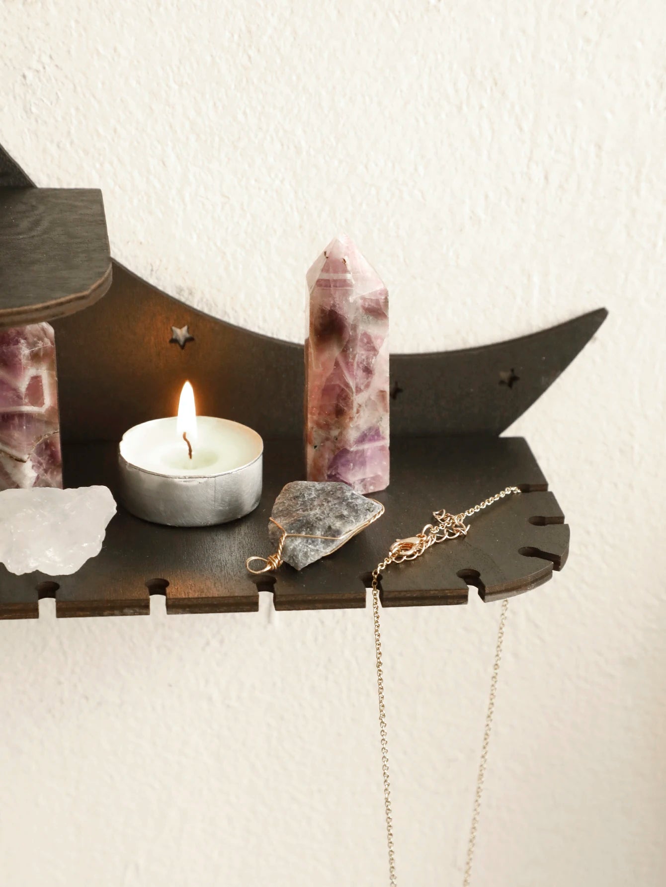 4-Tier Moon Wall Shelves 30cm Floating Wall Shelf Boho Country Rustic Shelf for Placing Crystal Stone Aromatherapy Essential Oil