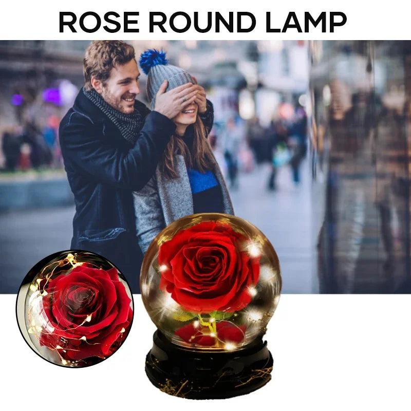 Mother Day Gift Dried Flowers Eternal Real Rose Home Decor with LED In Glass Dome Valentine's Day Gift Rose Round Lamp Ornaments