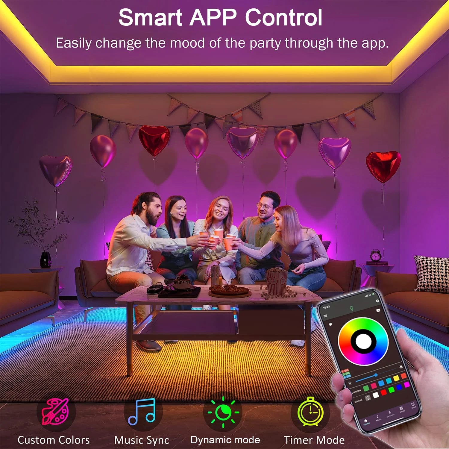 RGB Led Strip Lights for Room 1M, 5M, 10M, 20M, 30M USB 5V Music Sync APP Control Led Tape FLexible Ribbon for Bedroom Home Decor