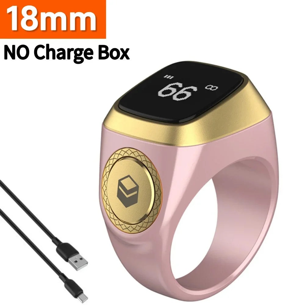20mm Ring Tasbih Counter with Charging Box Counter Smart Ring Bluetooth-compatible 5.1 Vibration Reminder Zinc Alloy for Muslims