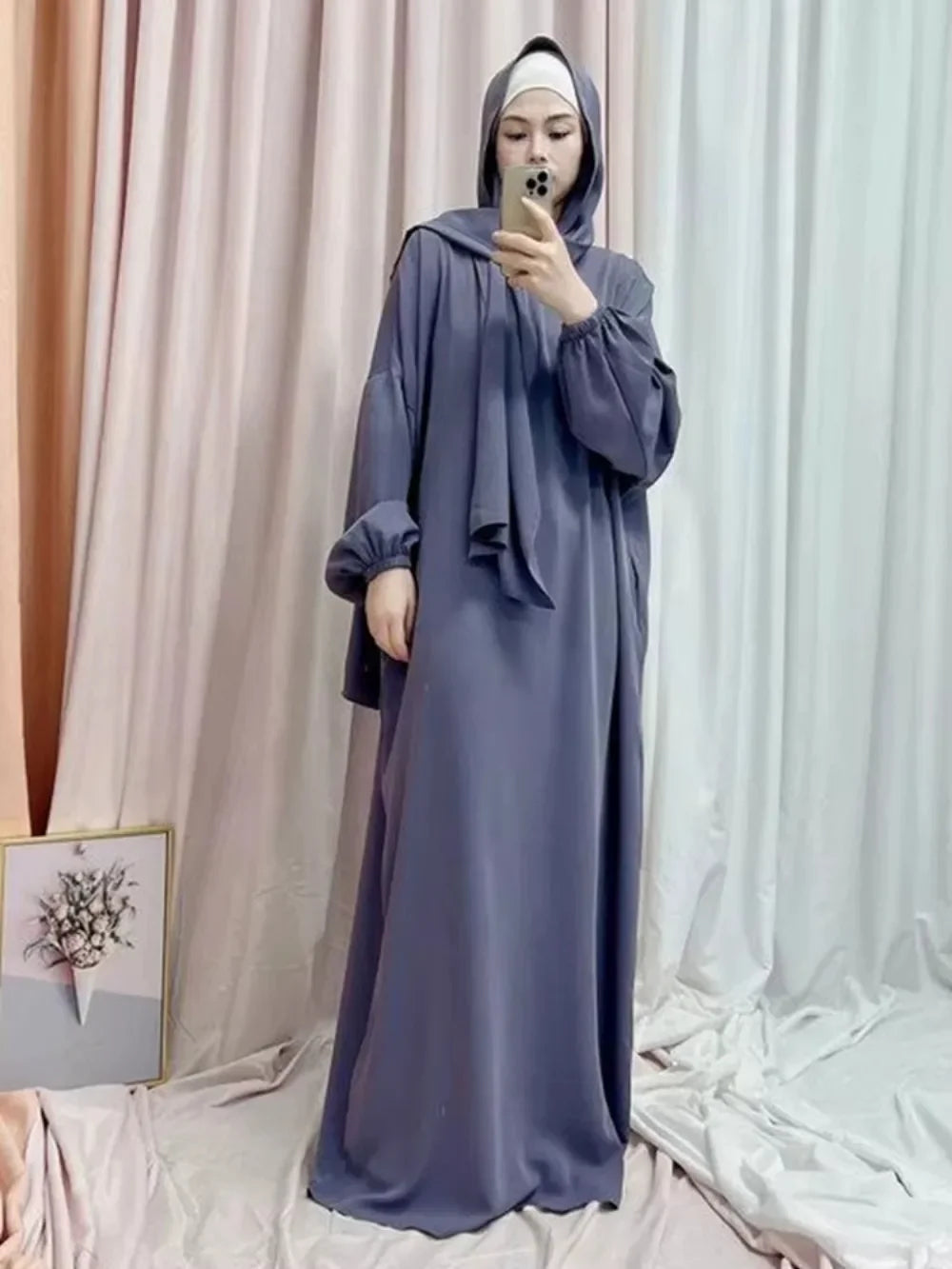 Ramadan One Piece Muslim Prayer Garment Women Hijab Abaya Maxi Dress Khimar Burqa Islamic Clothing Overhead Arab Robe