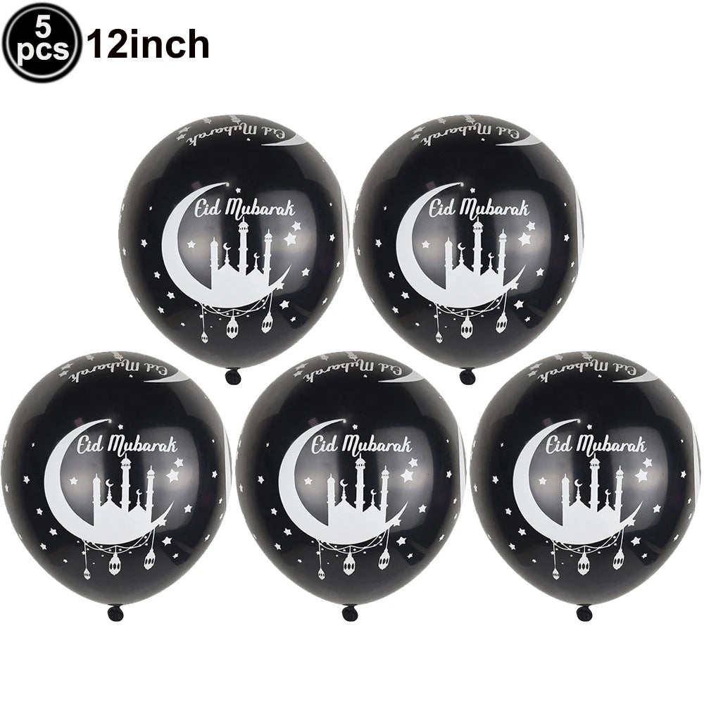 12inch Eid Mubarak Party Decorations Happy Eid al-Fitr Latex Balloons Gold Purple Black Moon Castle Print Confetti Balloons