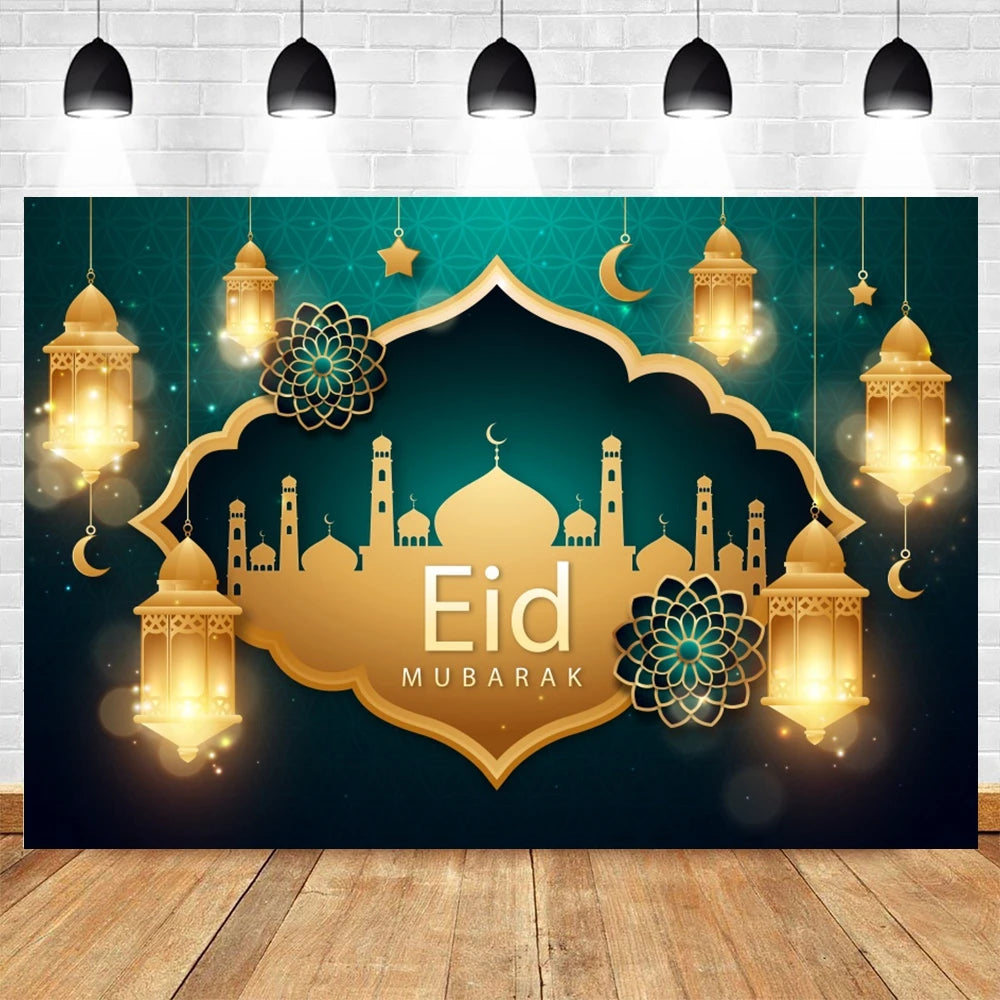 Ramadan Kareem Backdrop Eid Mubarak Party Lantern Flower Moon Islamic Family Party Photography Background Decor Banner Poster