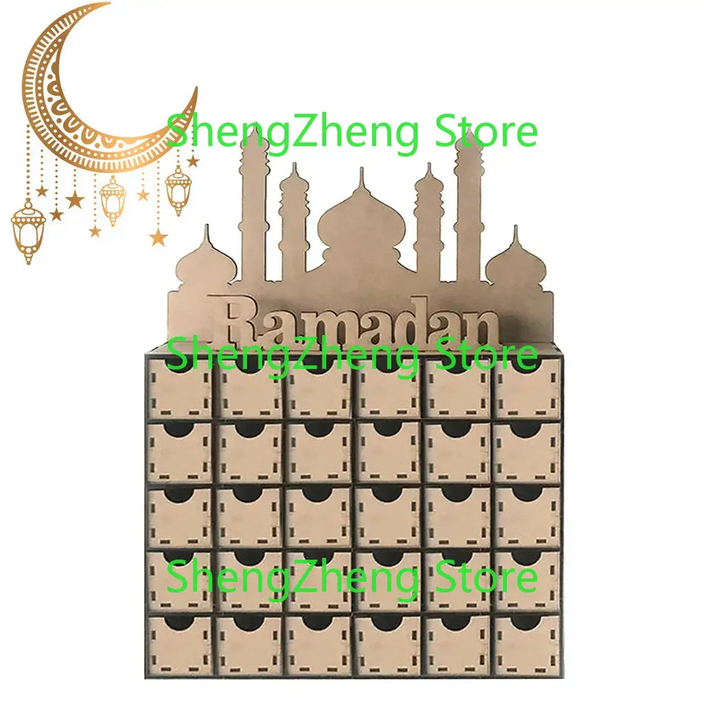 Ramadan Advent Calendar DIY House Drawer 30 Grids MDF Stand Rack Decorations