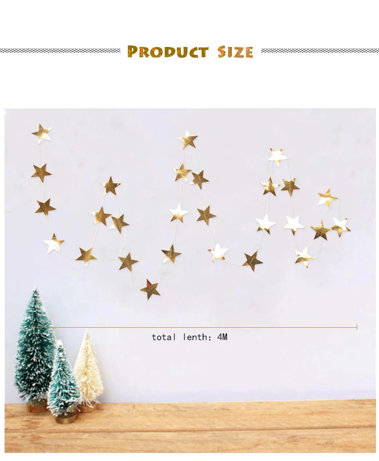 Gold EID Party Decorations Happy Birthday Banners Circle Twinkle Star Garland Metallic Tinsel Banners Hanging Streamer Backdrop