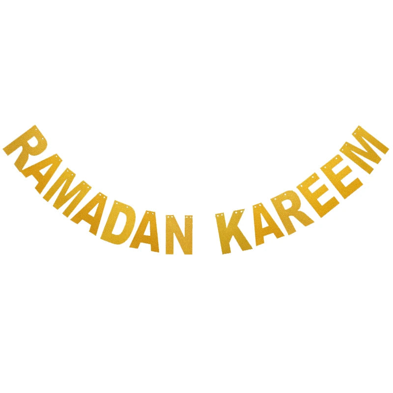 EID Mubarak Banner Glitter Star Moon Letter Paper Bunting Garland Islamic Muslim Party Ramadan Kareem Decorations for Home 2026