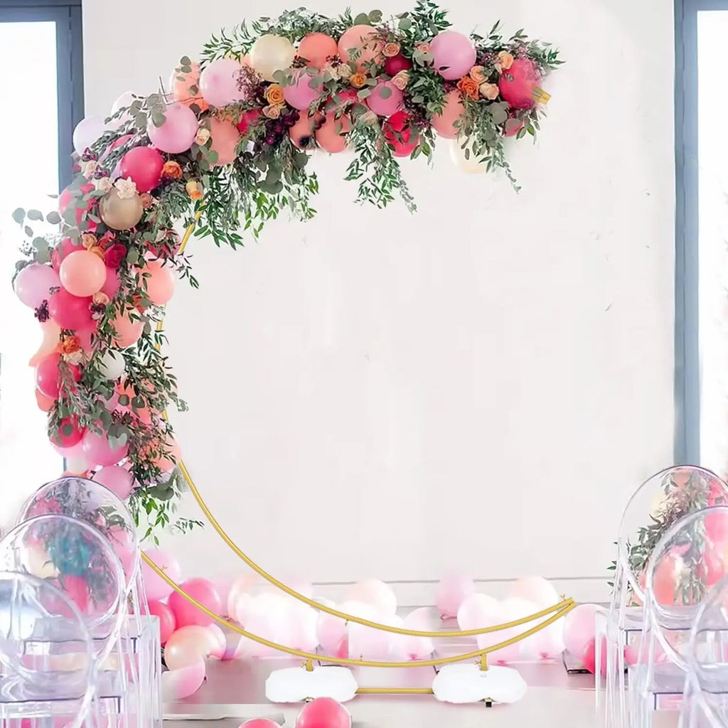 6.9ft Balloon Arch Stand Curved Wedding Arch Backdrop Stand Moon Arch for Ceremony Birthday Party(Gold)