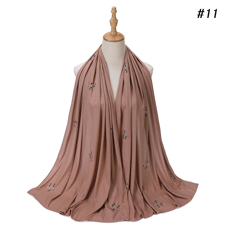 Ribbed Jersey Hijab Soft Breathable Stretch Scarf Shiny Sequins Muslim Shawls Wraps Islamic Headscarf Foulard