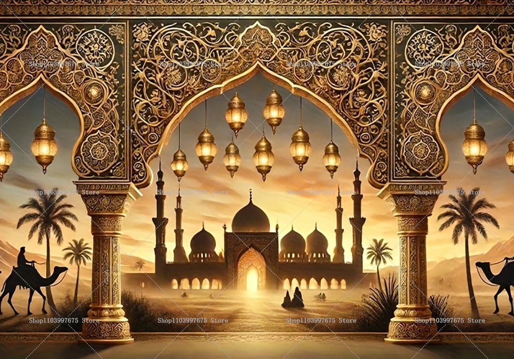 Elegant Ramadan Lanterns Backdrops Ramadan Eid Mubarak Party Decorations Photography Background Banner Studio Photo Booth Props
