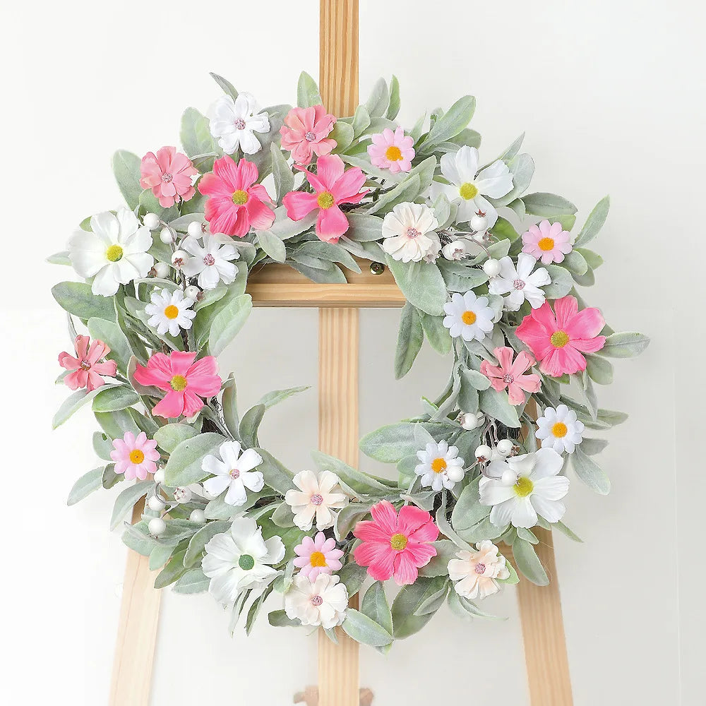 YeeNanee Vibrant Wild Flowers Spring Wreaths for Front Door Artificial Daisy Tulip Lambs Ear Summer Wreath Home Wall Decoration