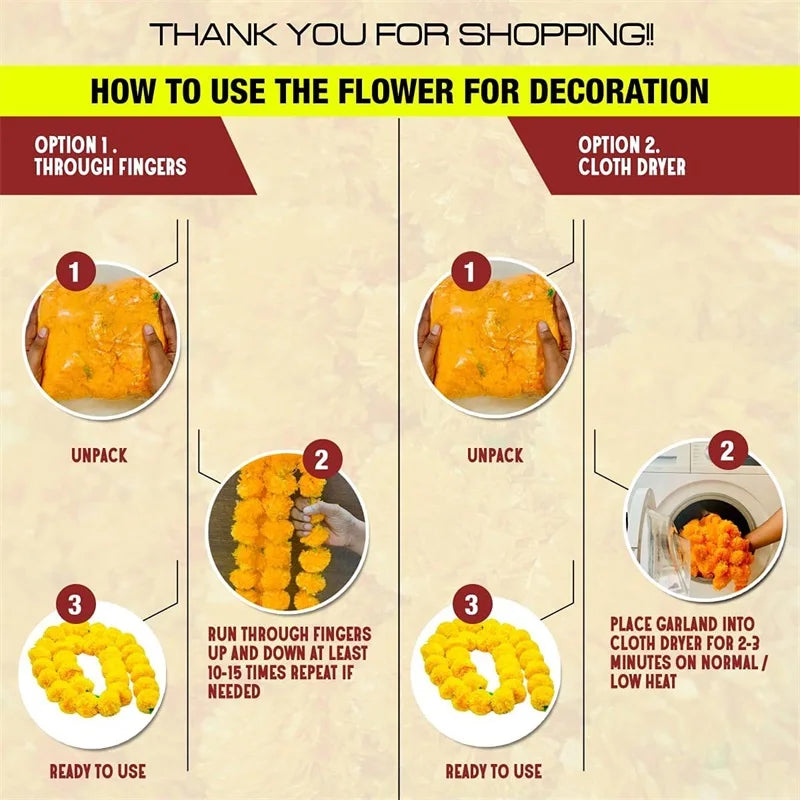 5-50 PCS Marigold Garland Wedding Marigold Flower Garlands for Prayer Fest Calendula Garland Indian Decor Garlands Wedding