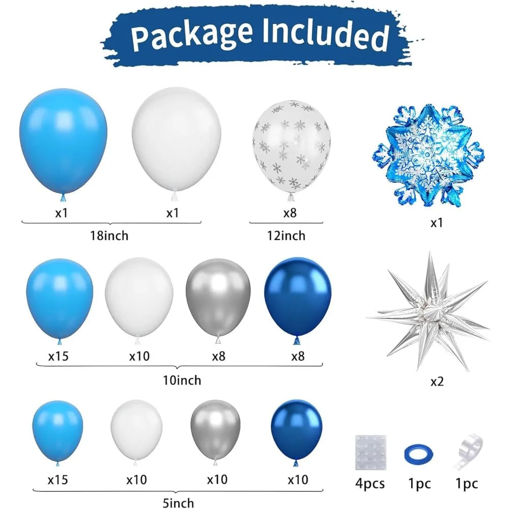 Snowflake Balloon Garland Arch kit, Silver Blue White Balloon Arch With Snowflake Foil Balloons for Winter Fantasy Holiday Chris