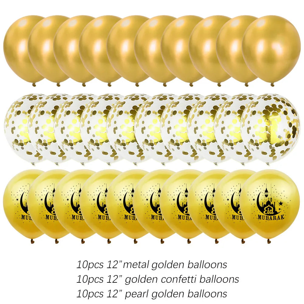 Eid Munarak Balloon Set Gold Foil Latex Balloons for Muslim Festival Home DIY Decoration Ramadan Kareem Party Ballon Globos