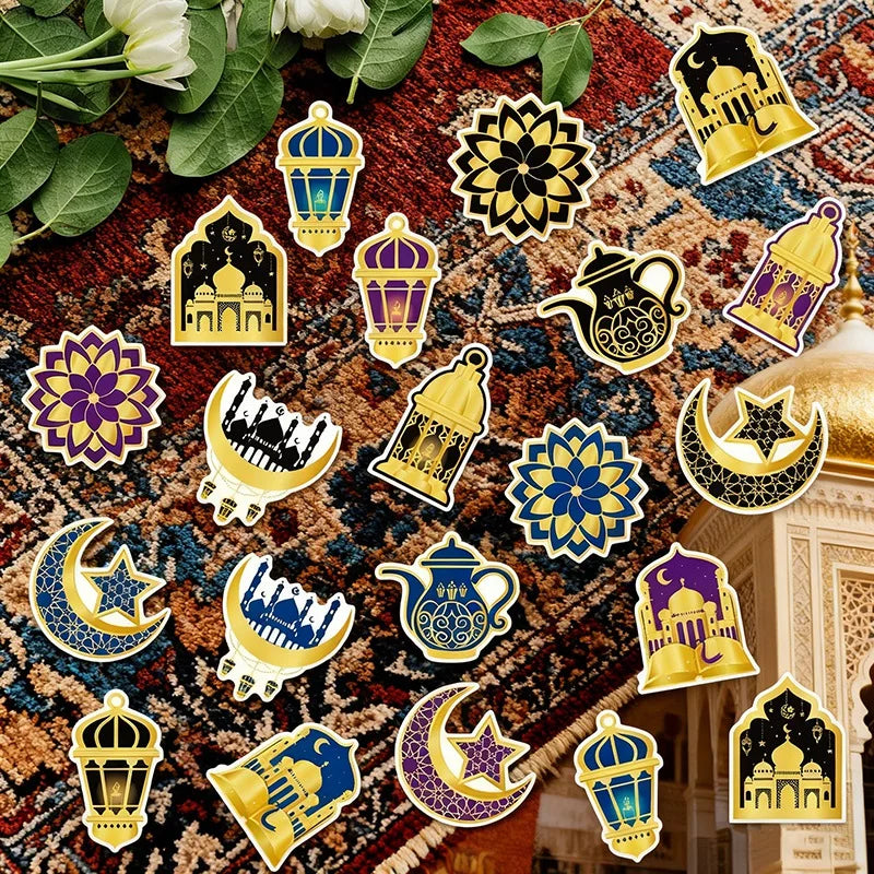 Ramadan DIY Moon Stickers Eid Al-Fitr Festival Stickers with Backdrop Scene DIY Decoration Party Supplies