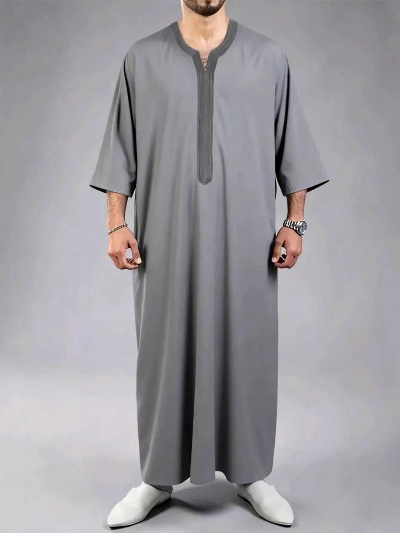 Muslim men's thobe long-sleeved embroidered Saudi Arabia elegant Islamic traditional clothing for festivals Arab Robe Dress