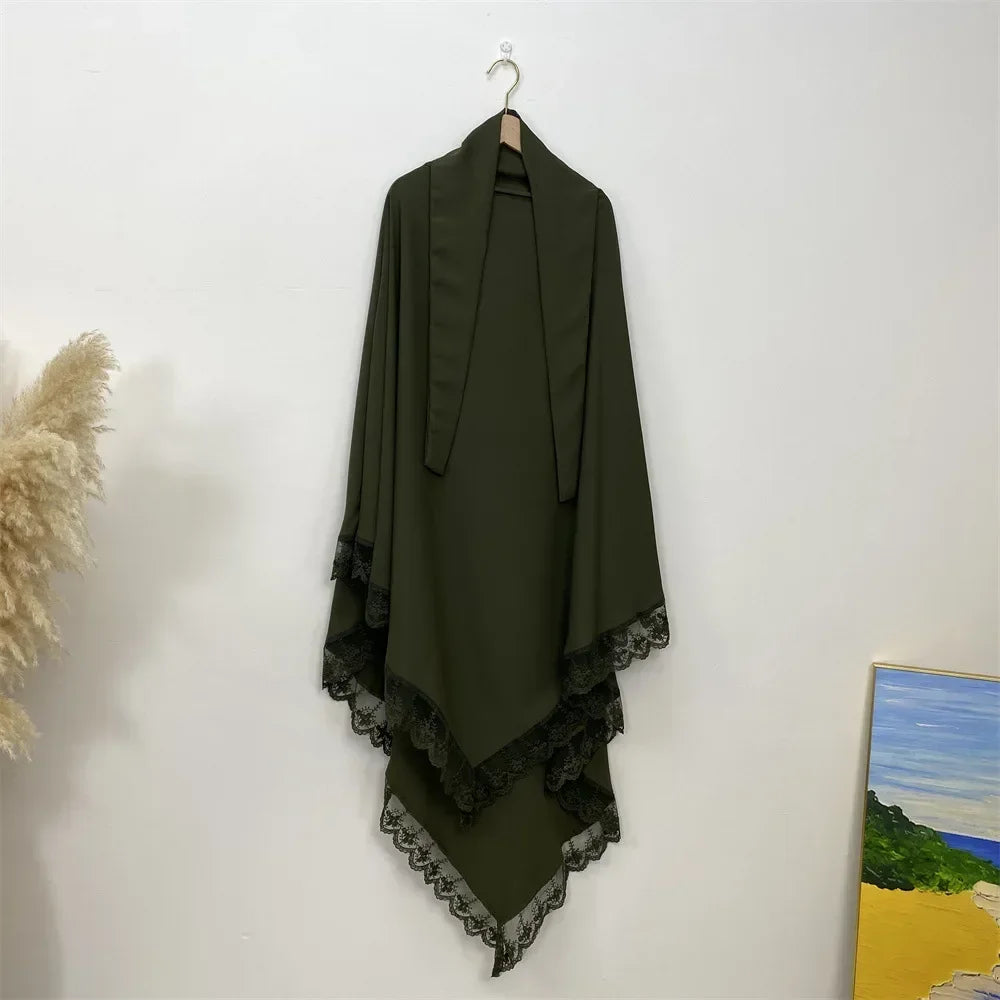 Eid Khimar Lace Long Khimar Hijab Scarf Muslim Modest Prayer Hijabs Islam Clothing Ramadan Djellaba Kebaya Jalabiya Headscarf