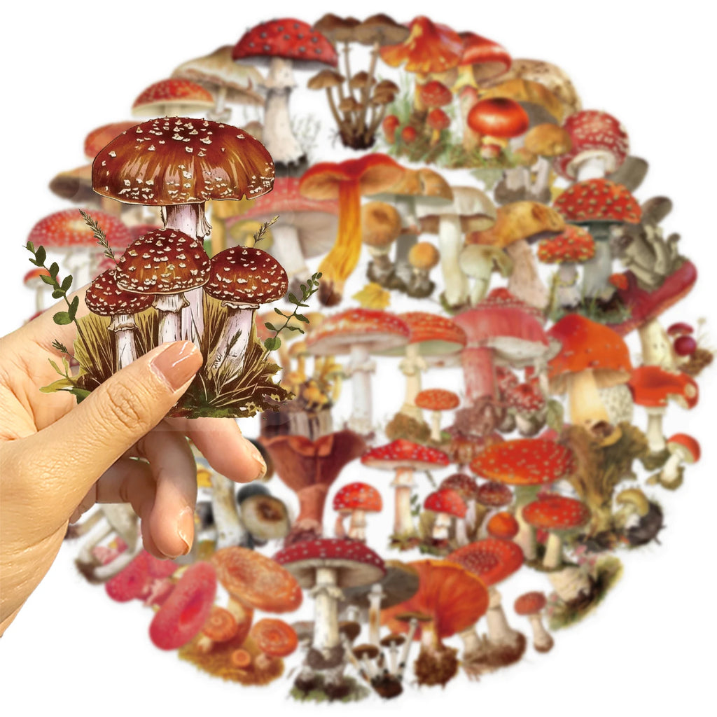 50pcs Retro Mushroom Graffiti Stickers Handmade Account DIY Luggage Notebook Motorcycle PET Waterproof Stickers
