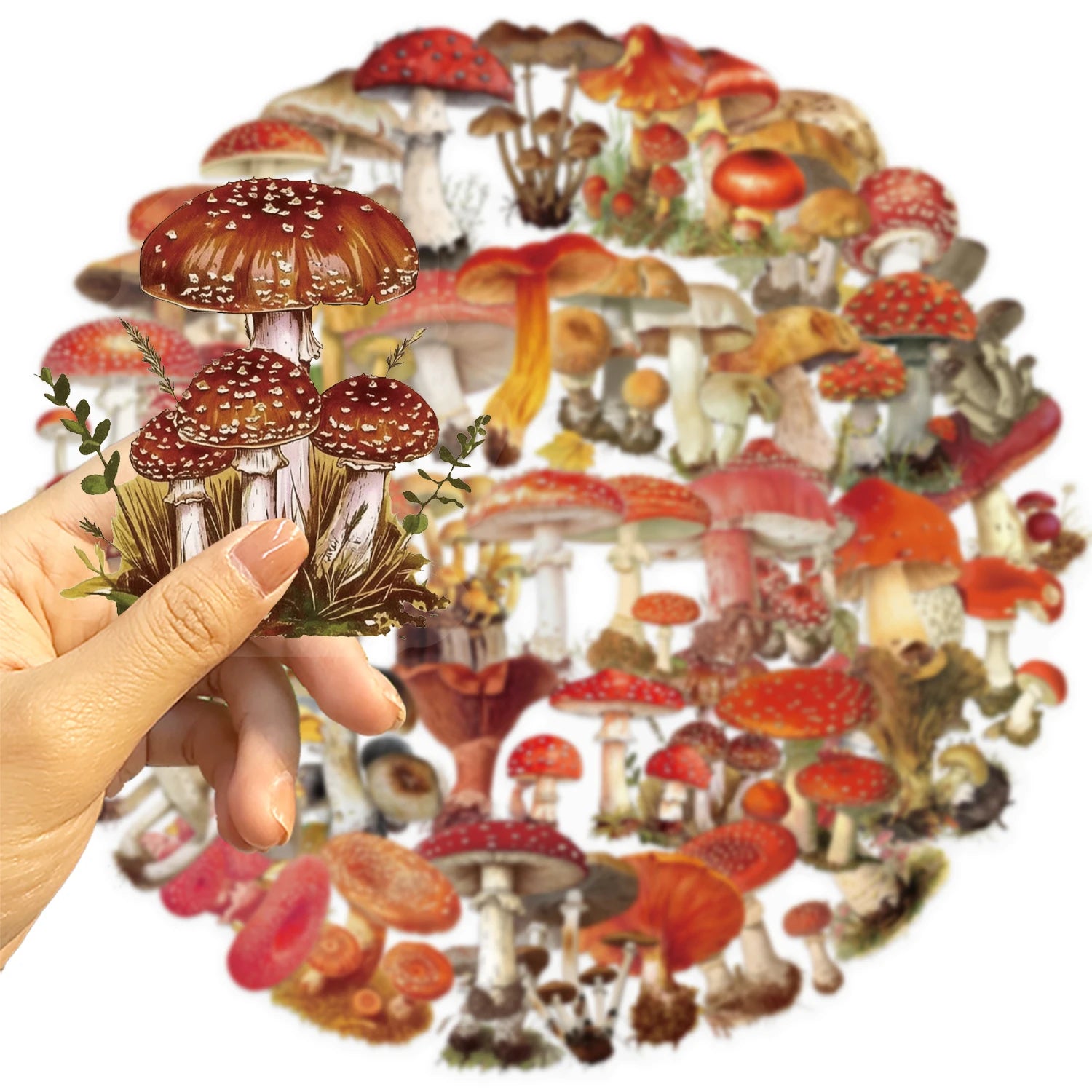 50pcs Retro Mushroom Graffiti Stickers Handmade Account DIY Luggage Notebook Motorcycle PET Waterproof Stickers