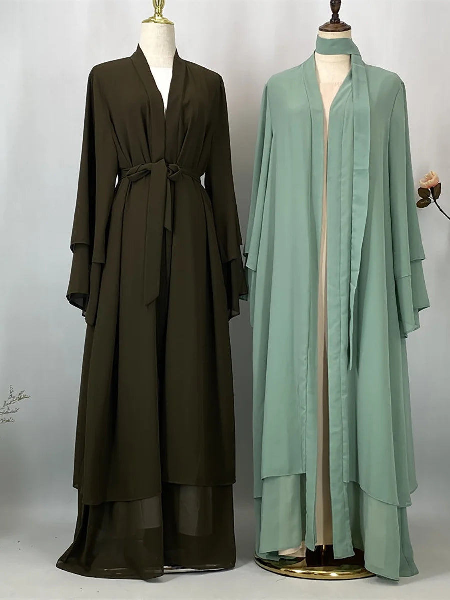 2025 Ramadan Kebaya Chiffon Open Abaya – Modest Women Muslim Kaftan Dress