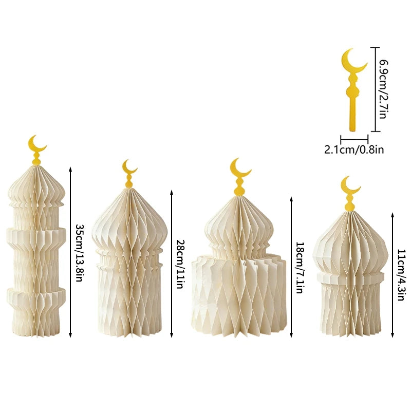3D Honeycomb Paper Art Palace Set Ramadan Festival Party Decoration Muslim Islamic Eid Al-Fitr Desktop Ornaments Crafts Foldable