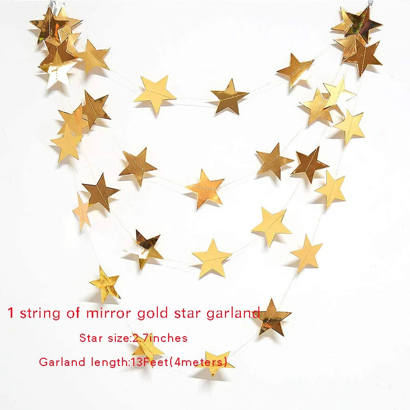 Gold Eid Mubarak Ramadan Decor Paper Star Moon Circle Dot Crescent Lamp Garland for Home Muslim Party Backdrop Banner Decoration