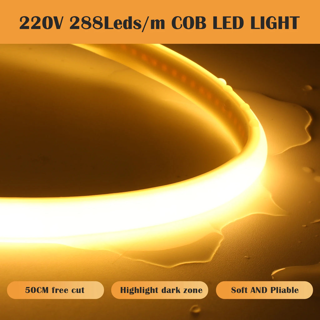 110V 220V COB LED Strip Outdoor Waterproof Decor 5/10/15/20M Neon Led Strip with EU UK US Plug Garden Lights For Kitchen Bedroom