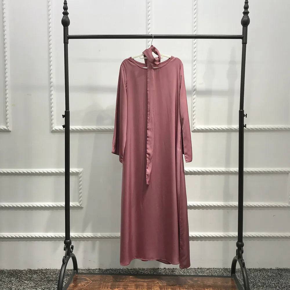 Fashion Sliky Djellaba Muslim Dress Dubai Full Length Flare Sleeved Soft Abaya Dubai Turkey Muslim Islam Robe WY921