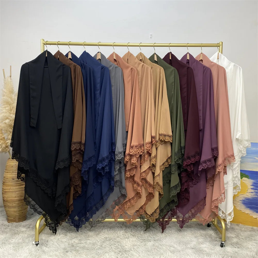 Eid Khimar Lace Long Khimar Hijab Scarf Muslim Modest Prayer Hijabs Islam Clothing Ramadan Djellaba Kebaya Jalabiya Headscarf