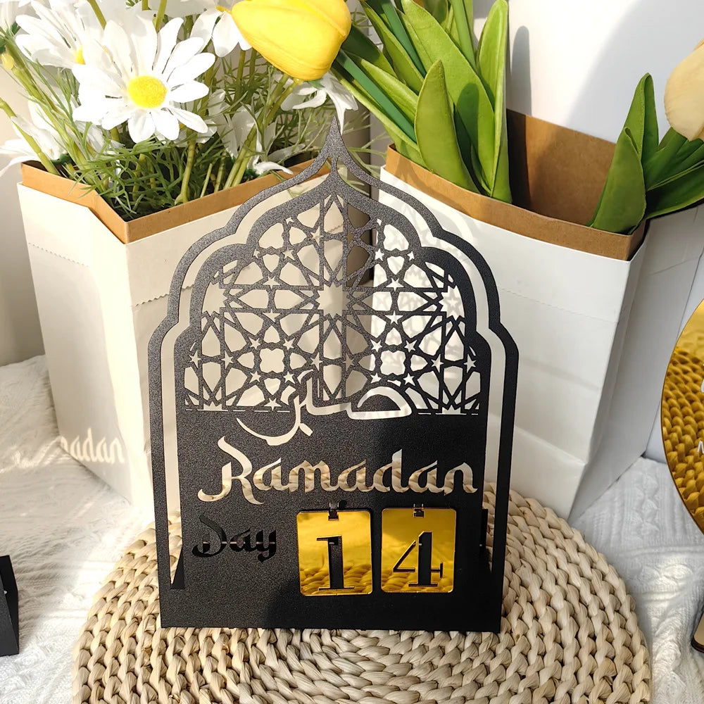Ramadan Countdown Advent Calendar with Rotatable Wheel Eid Mubarak Table Ornament Islamic 2025 Muslim Party Decoration Kids Gift
