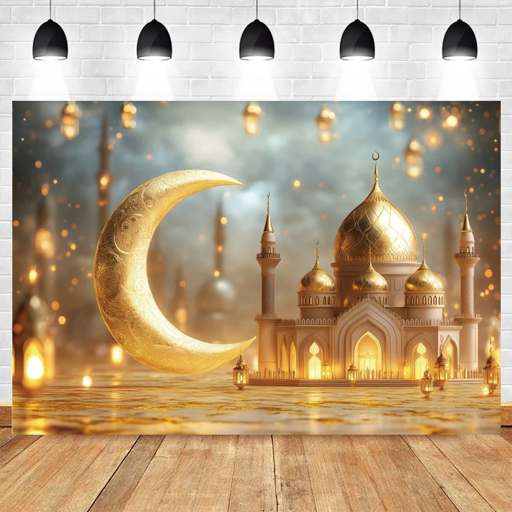 Eid Mubarak Ramadan Decoration Photography Background Islamic Muslim Mosque Moon Eid al Fitr Family Party Photo Backdrop Banner