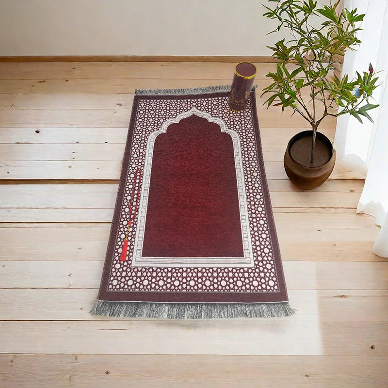 Prayer Mat Set with prayer beads and Cylinder Gift Box Portable Travel Prayer Rug Worship Blanket Ramadan Islamic Muslim Gift