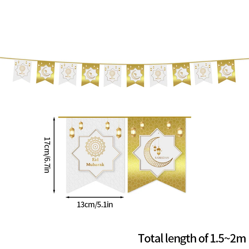 EID Mubarak Banner Ramadan Kareem Decoration 2026 Wall Hanging Flag DIY Making Ramadan Party Supplies Islamic Muslim Home Decor