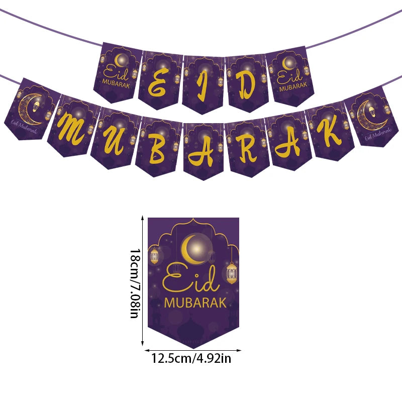 EID Mubarak Banner 2025 Decorations Ramadan Kareem Star Moon Garland Bunting Hanging Ornament Muslim Umrah Mubarak home decor