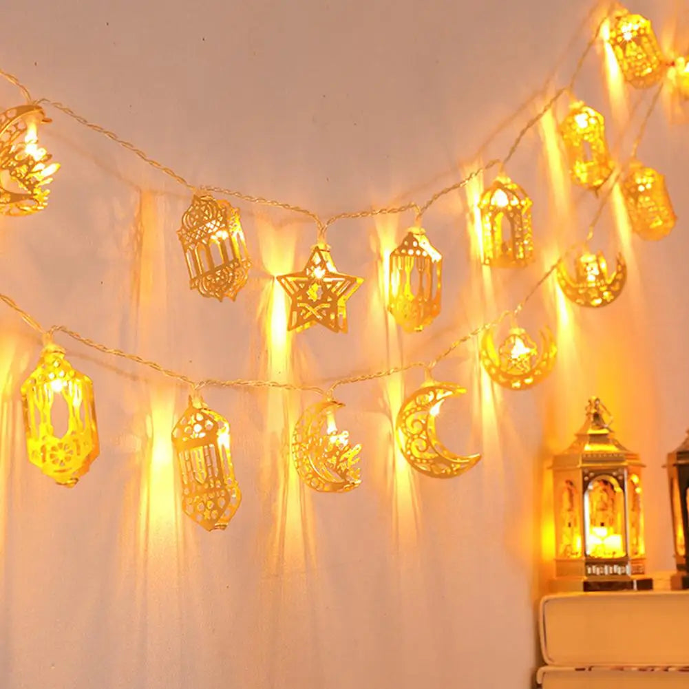 1.5M 10LED EID Mubarak String Lights Islam Muslim Festival Party Decor Moon Star Castle Lantern Ramadan Home Party Decoration