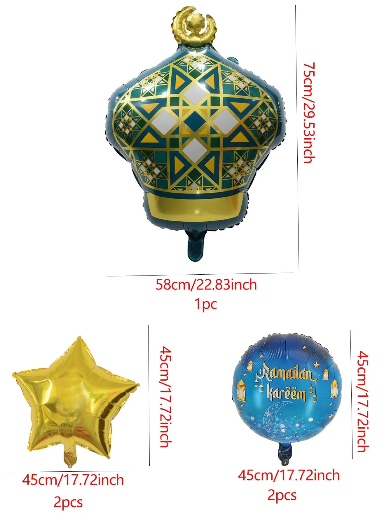 5pcs Ramadan Eid al-Fitr Fancy Lantern Balloons set Star Moon Balloon Ramadan Kareem Eid Mubarak Decorations Eid Al Adha Decor