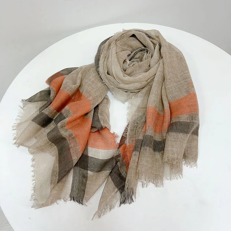 Autumn And Winter Wool Acrylic Blend Scarfs For Ladies 100*200 Checkered TurbansFor Women