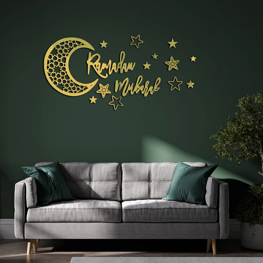 Ramadan Kareem Stickers Decorations Wall Eid Mubarak For Home Eid Al Adha Moon Window Star Decal Islamic Mirror Decor Sign