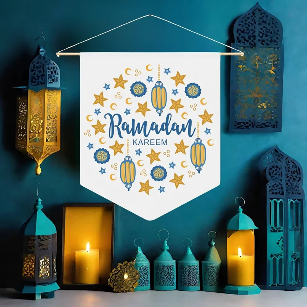 Ramadan Door Sign Ramadan Mubarak Kareem Flag Bunting Islamic Muslim Iftar Suhoor Eid Al Adha Kids Family Nursery Hanging Decor