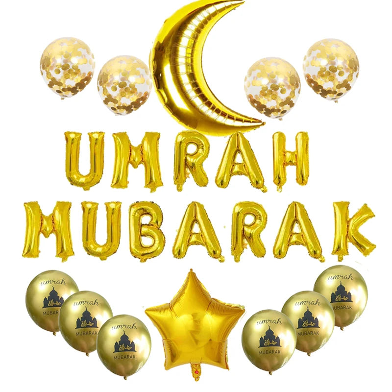 Black Gold Umrah Mubarak Latex Foil Balloon Eid Mubarak Islamic Muslim Ramadan Kareem Festival Party  Eid al Adha Decor Supplies