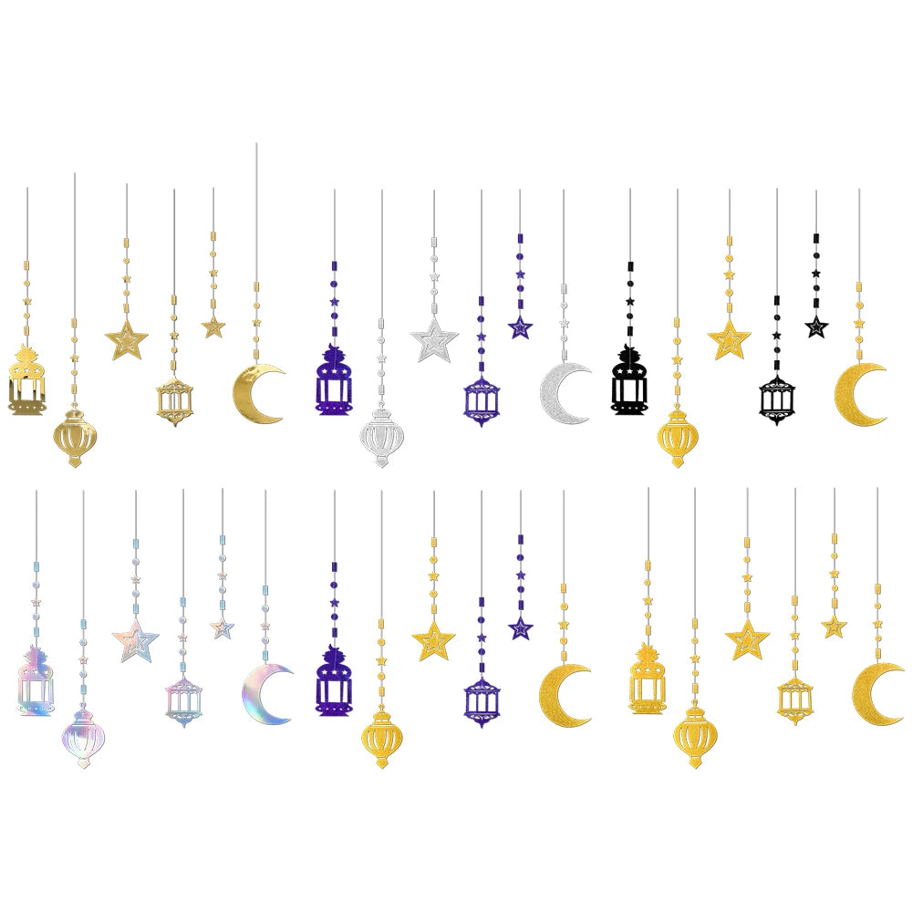 1Set EID Mubarak Paper Flash Star Moon Hanging Banner Decoration Ramadhan Kareem Islam Muslim Festival Party Gift Supplies